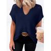 imageDokotoo Womens Tops 2025 Summer Spring Casual V Neck Short Sleeve Sweater Crochet Tops Casual Dressy BlousesNavy Blue