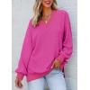 imageDokotoo Womens V Neck Long Sleeve Waffle Knit Tops Off Shoulder Oversized Pullover SweaterHot Pink
