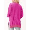 imageDokotoo Womens V Neck Long Sleeve Waffle Knit Tops Off Shoulder Oversized Pullover SweaterHot Pink