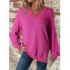 imageDokotoo Womens V Neck Long Sleeve Waffle Knit Tops Off Shoulder Oversized Pullover SweaterHot Pink