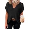 imageDokotoo Womens Tops 2025 Summer Spring Casual V Neck Short Sleeve Sweater Crochet Tops Casual Dressy BlousesBlack