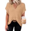 imageDokotoo Womens Tops 2025 Summer Spring Casual V Neck Short Sleeve Sweater Crochet Tops Casual Dressy BlousesBrown