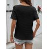 imageDokotoo Womens Casual V Neck Short Sleeve Waffle Knit Lace Patchwork Shirts Summer Loose Basic Tunic Tops Tee BlousesBlack