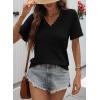 imageDokotoo Womens Casual V Neck Short Sleeve Waffle Knit Lace Patchwork Shirts Summer Loose Basic Tunic Tops Tee BlousesBlack