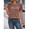 imageDokotoo Womens Summer Tops Dressy Casual Crewneck Short Sleeve Shirts Solid Hollow Out Knit Loose Sweater BlousesCoffee