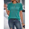 imageDokotoo Womens Summer Tops Dressy Casual Crewneck Short Sleeve Shirts Solid Hollow Out Knit Loose Sweater BlousesDark Green