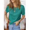 imageDokotoo Womens Summer Tops Dressy Casual Crewneck Short Sleeve Shirts Solid Hollow Out Knit Loose Sweater BlousesDark Green