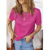 imageDokotoo Womens Summer Tops Dressy Casual Crewneck Short Sleeve Shirts Solid Hollow Out Knit Loose Sweater BlousesRose Red