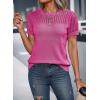 imageDokotoo Womens Summer Tops Dressy Casual Crewneck Short Sleeve Shirts Solid Hollow Out Knit Loose Sweater BlousesRose Red