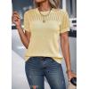 imageDokotoo Womens Summer Tops Dressy Casual Crewneck Short Sleeve Shirts Solid Hollow Out Knit Loose Sweater BlousesYellow Cream