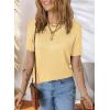 imageDokotoo Womens Summer Tops Dressy Casual Crewneck Short Sleeve Shirts Solid Hollow Out Knit Loose Sweater BlousesYellow Cream
