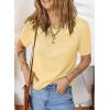imageDokotoo Womens Summer Tops Dressy Casual Crewneck Short Sleeve Shirts Solid Hollow Out Knit Loose Sweater BlousesYellow Cream