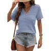 imageDokotoo Womens Casual V Neck Short Sleeve Waffle Knit Lace Patchwork Shirts Summer Loose Basic Tunic Tops Tee BlousesBlue