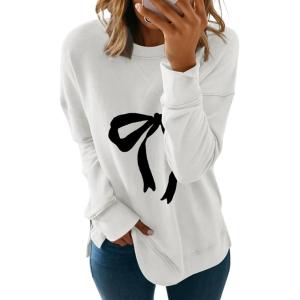 imageDokotoo Womens Casual Crew Neck Sweatshirt Loose Soft Long Sleeve Pullover TopsE White