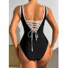 imageDokotoo One Piece Swimsuit Women Tummy Control Athletic Full Coverage Bathing Swim Suit Color Block Slimming SwimwearBlack