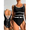 imageDokotoo One Piece Swimsuit Women Tummy Control Athletic Full Coverage Bathing Swim Suit Color Block Slimming SwimwearBlack