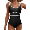 imageDokotoo One Piece Swimsuit Women Tummy Control Athletic Full Coverage Bathing Swim Suit Color Block Slimming SwimwearBlack