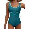 imageDokotoo One Piece Swimsuit Women Tummy Control Athletic Full Coverage Bathing Swim Suit Color Block Slimming SwimwearLake Blue