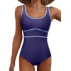 imageDokotoo One Piece Swimsuit Women Tummy Control Athletic Full Coverage Bathing Swim Suit Color Block Slimming SwimwearNavy Blue