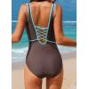 imageDokotoo One Piece Swimsuit Women Tummy Control Athletic Full Coverage Bathing Swim Suit Color Block Slimming SwimwearPurple