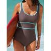 imageDokotoo One Piece Swimsuit Women Tummy Control Athletic Full Coverage Bathing Swim Suit Color Block Slimming SwimwearPurple