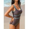 imageDokotoo One Piece Swimsuit Women Tummy Control Athletic Full Coverage Bathing Swim Suit Color Block Slimming SwimwearPurple