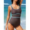 imageDokotoo One Piece Swimsuit Women Tummy Control Athletic Full Coverage Bathing Swim Suit Color Block Slimming SwimwearPurple