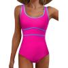 imageDokotoo One Piece Swimsuit Women Tummy Control Athletic Full Coverage Bathing Swim Suit Color Block Slimming SwimwearRose Red