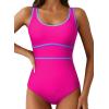 imageDokotoo One Piece Swimsuit Women Tummy Control Athletic Full Coverage Bathing Swim Suit Color Block Slimming SwimwearRose Red