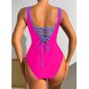 imageDokotoo One Piece Swimsuit Women Tummy Control Athletic Full Coverage Bathing Swim Suit Color Block Slimming SwimwearRose Red