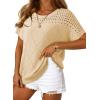 imageDokotoo Womens Summer Scoop Neck Short Sleeve Sweaters Crochet Hollow Out Knit Tops Pullover Shirts Beach Cover UpApricot