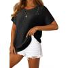 imageDokotoo Womens Summer Scoop Neck Short Sleeve Sweaters Crochet Hollow Out Knit Tops Pullover Shirts Beach Cover UpBlack