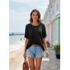 imageDokotoo Womens Summer Scoop Neck Short Sleeve Sweaters Crochet Hollow Out Knit Tops Pullover Shirts Beach Cover UpBlack