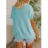 imageDokotoo Womens Summer Scoop Neck Short Sleeve Sweaters Crochet Hollow Out Knit Tops Pullover Shirts Beach Cover UpMist Blue
