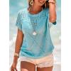 imageDokotoo Womens Summer Scoop Neck Short Sleeve Sweaters Crochet Hollow Out Knit Tops Pullover Shirts Beach Cover UpMist Blue