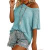 imageDokotoo Womens Summer Scoop Neck Short Sleeve Sweaters Crochet Hollow Out Knit Tops Pullover Shirts Beach Cover UpMist Blue