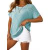 imageDokotoo Womens Summer Scoop Neck Short Sleeve Sweaters Crochet Hollow Out Knit Tops Pullover Shirts Beach Cover UpMist Blue