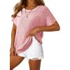 imageDokotoo Womens Summer Scoop Neck Short Sleeve Sweaters Crochet Hollow Out Knit Tops Pullover Shirts Beach Cover UpPink