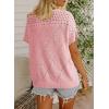 imageDokotoo Womens Summer Scoop Neck Short Sleeve Sweaters Crochet Hollow Out Knit Tops Pullover Shirts Beach Cover UpPink