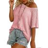 imageDokotoo Womens Summer Scoop Neck Short Sleeve Sweaters Crochet Hollow Out Knit Tops Pullover Shirts Beach Cover UpPink