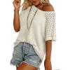 imageDokotoo Womens Summer Scoop Neck Short Sleeve Sweaters Crochet Hollow Out Knit Tops Pullover Shirts Beach Cover UpWhite