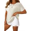 imageDokotoo Womens Summer Scoop Neck Short Sleeve Sweaters Crochet Hollow Out Knit Tops Pullover Shirts Beach Cover UpWhite