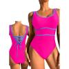 imageDokotoo One Piece Swimsuit Women Tummy Control Athletic Full Coverage Bathing Swim Suit Color Block Slimming SwimwearRose Red