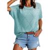 imageDokotoo Womens Summer Scoop Neck Short Sleeve Sweaters Crochet Hollow Out Knit Tops Pullover Shirts Beach Cover UpMist Blue