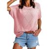imageDokotoo Womens Summer Scoop Neck Short Sleeve Sweaters Crochet Hollow Out Knit Tops Pullover Shirts Beach Cover UpPink