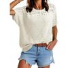 imageDokotoo Womens Summer Scoop Neck Short Sleeve Sweaters Crochet Hollow Out Knit Tops Pullover Shirts Beach Cover UpWhite