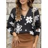 imageDokotoo Cardigan Sweaters for Women Open Front Long Sleeve Button Down VNeck Knit Floral SweaterBlack