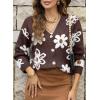imageDokotoo Cardigan Sweaters for Women Open Front Long Sleeve Button Down VNeck Knit Floral SweaterBrown