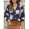 imageDokotoo Cardigan Sweaters for Women Open Front Long Sleeve Button Down VNeck Knit Floral SweaterNavy Blue