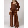 imageDokotoo Womens Casual Loose Overalls Jumpsuits One Piece Long Sleeve Wide Leg Long Pant Rompers With PocketsChestnut